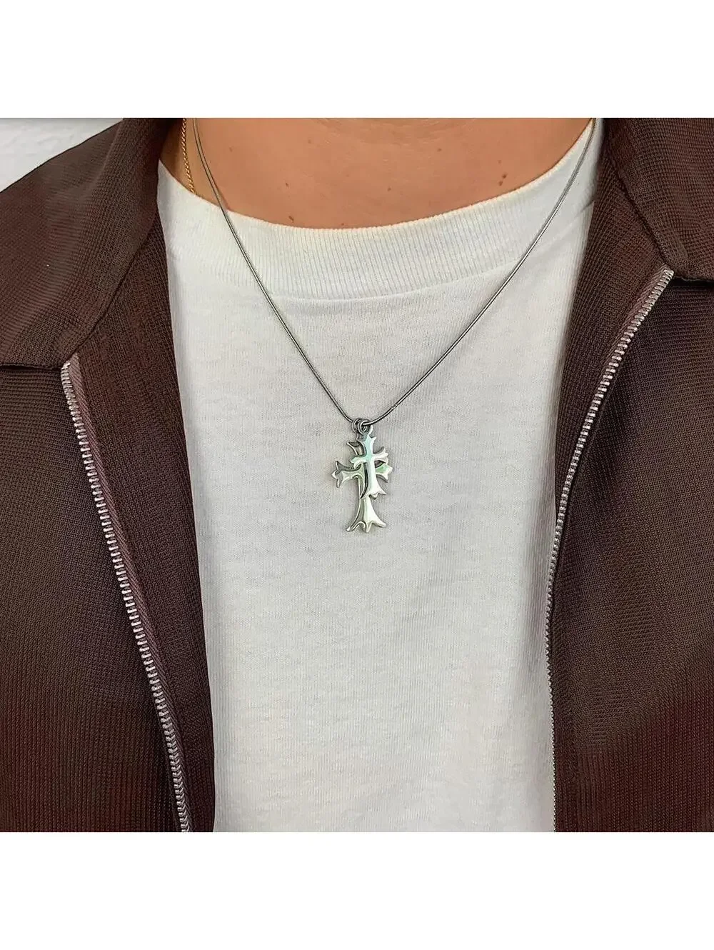 Vintage y2k style Double Gothic Cross pendant Stainless Steel Silver necklace